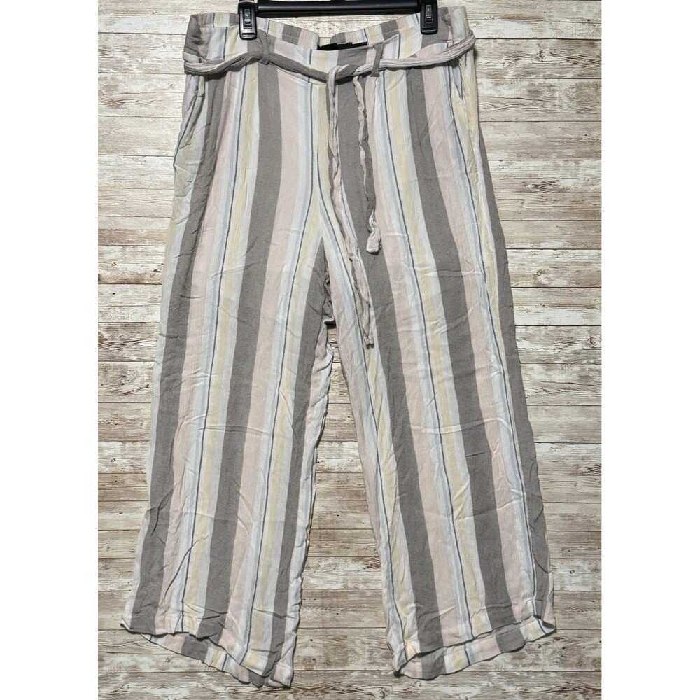 Torrid Striped Pants Sz 1X Gray Pink White Wide Leg Belted Pull On Boho Gypsy